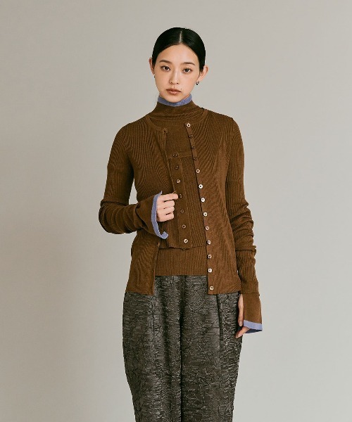 W:Huku(フーク)の「【W:Huku / ウールミックス ライトニット】ビスチェセット アンサンブルトップス / Wool-Blend Lightweight Knit Color-Block Top(ニット/セーター・レディース・ブラック/チャコール/ライトグレー/ブラウン・FREE)」の9枚目の写真
