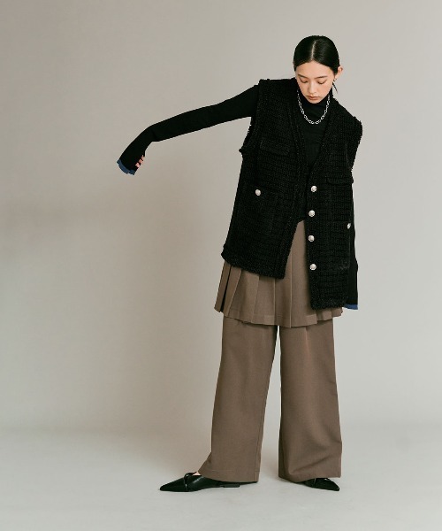 W:Huku(フーク)の「【W:Huku / ウールミックス ライトニット】ビスチェセット アンサンブルトップス / Wool-Blend Lightweight Knit Color-Block Top(ニット/セーター・レディース・ブラック/チャコール/ライトグレー/ブラウン・FREE)」の14枚目の写真