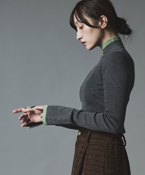 W:Huku(フーク)の「【W:Huku / ウールミックス ライトニット】ビスチェセット アンサンブルトップス / Wool-Blend Lightweight Knit Color-Block Top(ニット/セーター・レディース・ブラック/チャコール/ライトグレー/ブラウン・FREE)」の18枚目の写真