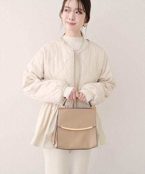 natural couture（ナチュラルクチュール）の「キルティングペプラムジャケット（ノーカラージャケット・レディース・チャコールグレー/ブラック/アイボリー・FREE）」の5枚目の写真