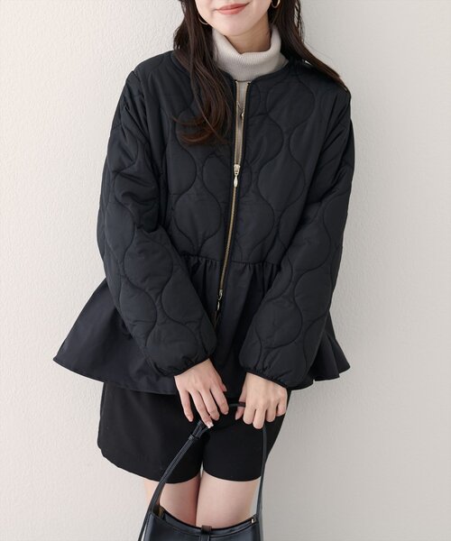 natural couture（ナチュラルクチュール）の「キルティングペプラムジャケット（ノーカラージャケット・レディース・チャコールグレー/ブラック/アイボリー・FREE）」の16枚目の写真