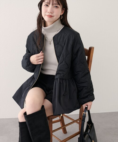 natural couture（ナチュラルクチュール）の「キルティングペプラムジャケット（ノーカラージャケット・レディース・チャコールグレー/ブラック/アイボリー・FREE）」の17枚目の写真