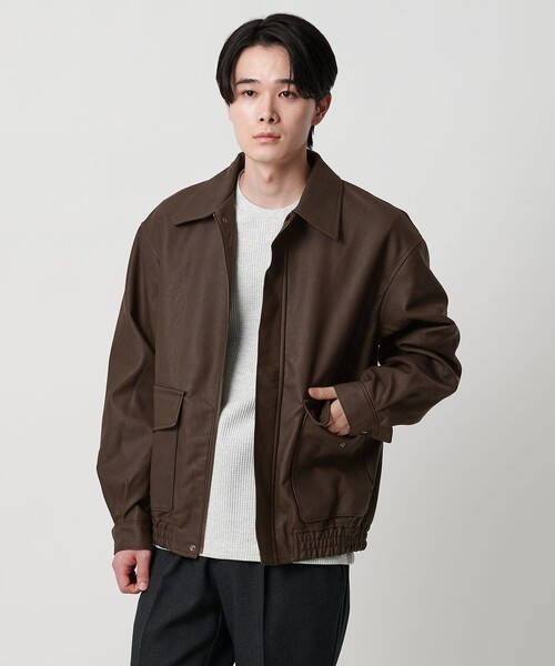 A DAY IN THE LIFE UNITED ARROWS(アデイインザライフユナイテッドアローズ)の「クラック レザーライク ブルゾン<A DAY IN THE LIFE>(ブルゾン・メンズ・ブラック/ダークブラウン・L/M)」の2枚目の写真