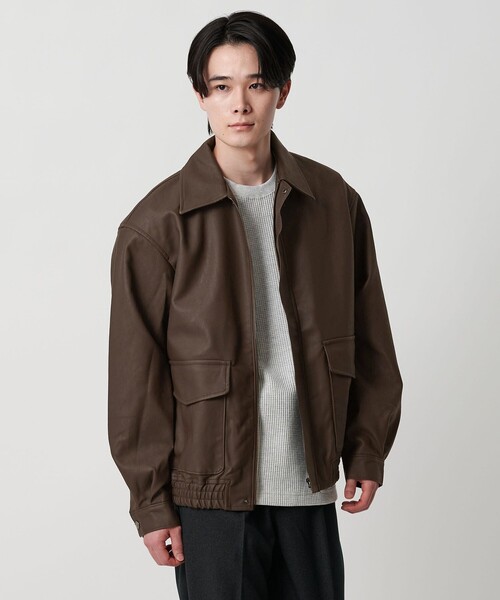 A DAY IN THE LIFE UNITED ARROWS(アデイインザライフユナイテッドアローズ)の「クラック レザーライク ブルゾン<A DAY IN THE LIFE>(ブルゾン・メンズ・ブラック/ダークブラウン・L/M)」の4枚目の写真