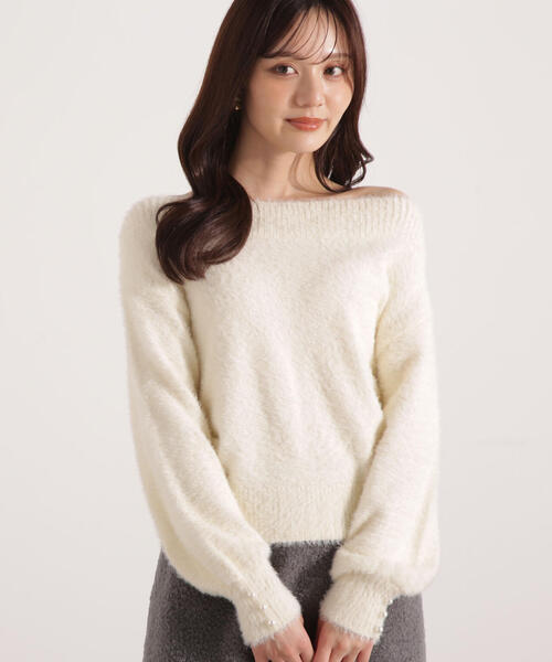 PROPORTION BODY DRESSING（プロポーションボディドレッシング）の「ミニシャギーオフショルニット / 1215270128（ニット/セーター・レディース・ピンク/ネイビー/ベージュ/ホワイト系その他・SMALL/MEDIUM）」の2枚目の写真