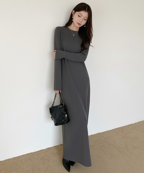 CITY SHOP ダークグレー Vネック ロングワンピース CITY SHOP ダークグレー Vネック ロングワンピース ワンピース Vネック