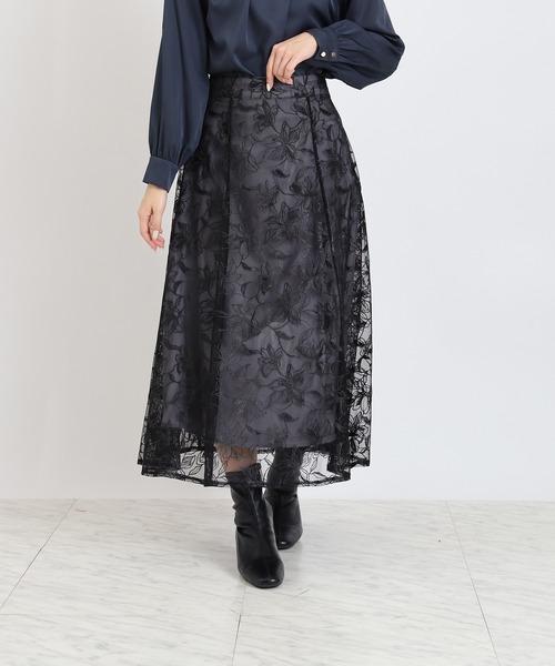 TRUDEA(トルディア)の「フラワー刺繍レースフレアスカート(スカート・レディース・ライトグレー/ベージュ/ブラック・SMALL/MEDIUM)」の1枚目の写真