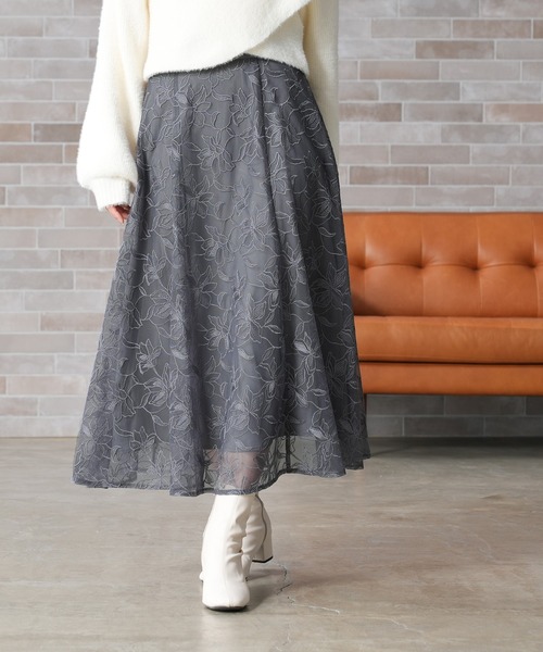 TRUDEA（トルディア）の「フラワー刺繍レースフレアスカート（スカート