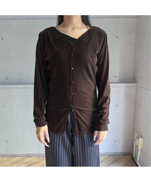 amini（アミニ）の「SETUP 袖メロウ前後２WAYカーディガン（Tシャツ/カットソー・レディース・ブラック/ブラウン/ボルドー・MEDIUM）」の3枚目の写真