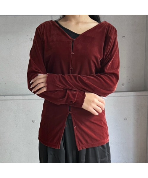 amini（アミニ）の「SETUP 袖メロウ前後２WAYカーディガン（Tシャツ/カットソー・レディース・ブラック/ブラウン/ボルドー・MEDIUM）」の2枚目の写真