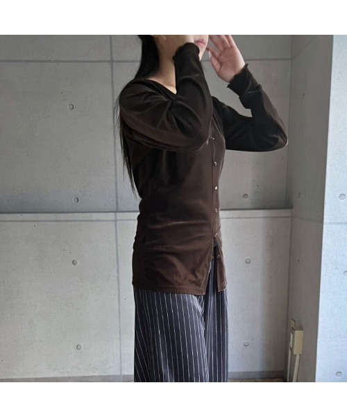amini（アミニ）の「SETUP 袖メロウ前後２WAYカーディガン（Tシャツ/カットソー・レディース・ブラック/ブラウン/ボルドー・MEDIUM）」の11枚目の写真