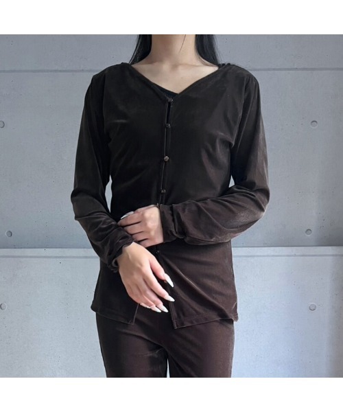 amini（アミニ）の「SETUP 袖メロウ前後２WAYカーディガン（Tシャツ/カットソー・レディース・ブラック/ブラウン/ボルドー・MEDIUM）」の17枚目の写真