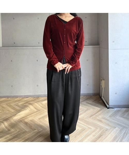 amini（アミニ）の「SETUP 袖メロウ前後２WAYカーディガン（Tシャツ/カットソー・レディース・ブラック/ブラウン/ボルドー・MEDIUM）」の18枚目の写真