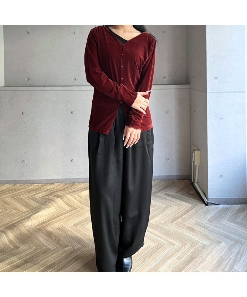 amini（アミニ）の「SETUP 袖メロウ前後２WAYカーディガン（Tシャツ/カットソー・レディース・ブラック/ブラウン/ボルドー・MEDIUM）」の19枚目の写真