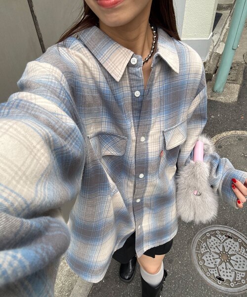 CIAOPANIC(チャオパニック)の「アソートチェックシャツブルゾン(シャツ/ブラウス・レディース・グリーン/サックスブルー/ブラウン/ベージュ/ブラック/ネイビー・FREE)」の6枚目の写真