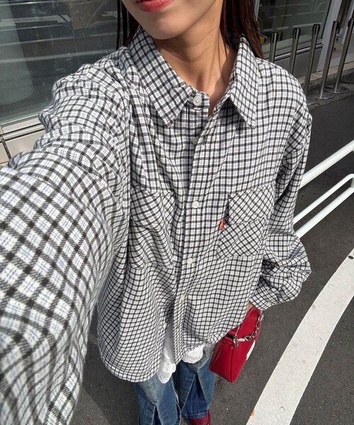 CIAOPANIC(チャオパニック)の「アソートチェックシャツブルゾン(シャツ/ブラウス・レディース・グリーン/サックスブルー/ブラウン/ベージュ/ブラック/ネイビー・FREE)」の5枚目の写真