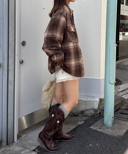 CIAOPANIC(チャオパニック)の「アソートチェックシャツブルゾン(シャツ/ブラウス・レディース・グリーン/サックスブルー/ブラウン/ベージュ/ブラック/ネイビー・FREE)」の9枚目の写真