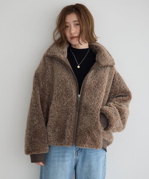 Editt by YECCA VECCA（エディットバイイェッカヴェッカ）の「フェイクファーブルゾン（ブルゾン・レディース・ブラウン/レオパード/アイボリー・FREE）」の6枚目の写真