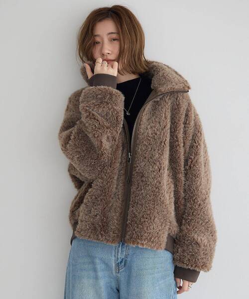 Editt by YECCA VECCA（エディットバイイェッカヴェッカ）の「フェイクファーブルゾン（ブルゾン・レディース・ブラウン/レオパード/アイボリー・FREE）」の7枚目の写真