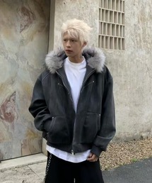 FreeZone（フリーゾーン）の「ヴィンテージムラ染めフェイクスエードボアフードブルゾン（ブルゾン）」