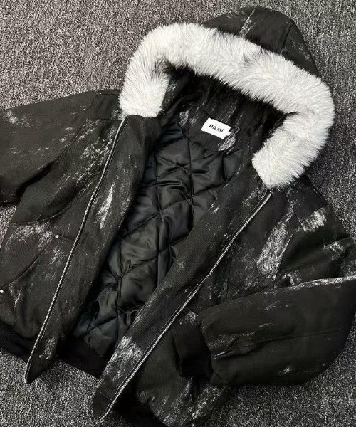 別注ブルゾン やみぃー様 セール】ヴィンテージムラ染めフェイクスエードボアフードブルゾン