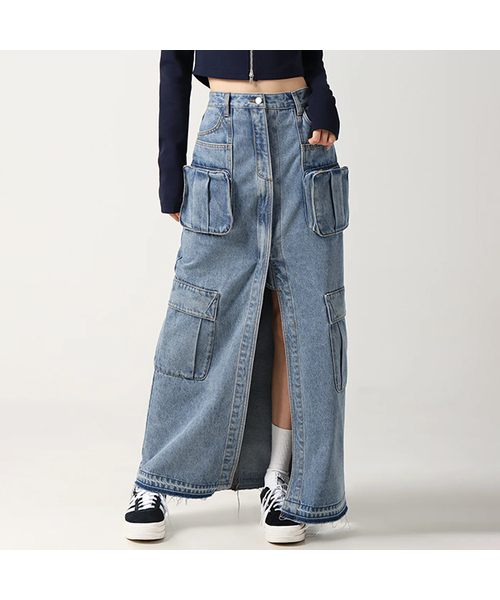 AVANDRESS(アバンドレス )の「Evelyn Long Denim Skirt BLUE(スカート・レディース・ブルー・MEDIUM/LARGE/SMALL/X-LARGE)」の1枚目の写真