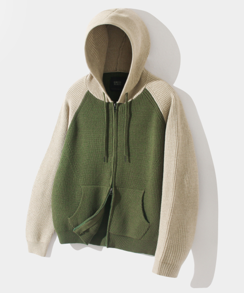 DIMITRI BLACK（ディミトリブラック）の「2WAYラグランツートンニットフードジップアップ_オリーブ&ベージュ（ニット/セーター・レディース・その他・X-LARGE/MEDIUM/LARGE）」の7枚目の写真