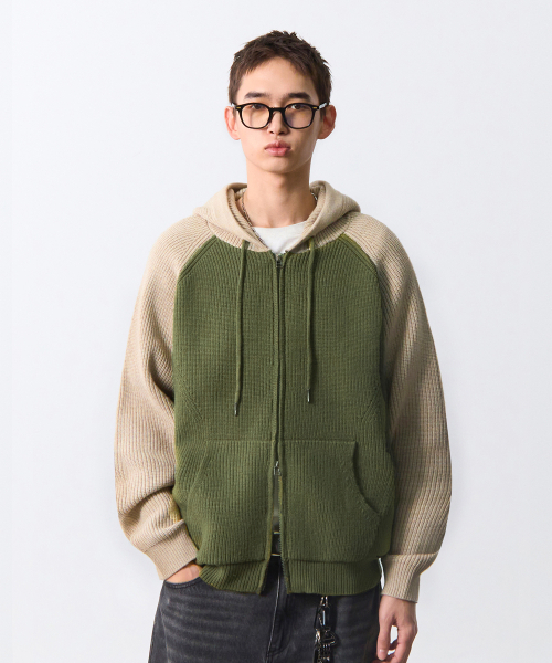 DIMITRI BLACK（ディミトリブラック）の「2WAYラグランツートンニットフードジップアップ_オリーブ&ベージュ（ニット/セーター・レディース・その他・X-LARGE/MEDIUM/LARGE）」の9枚目の写真