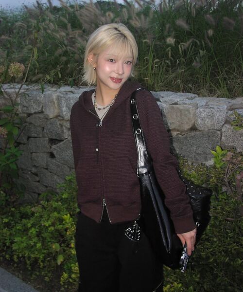 SLOWACID（スローアシッド）の「ウィメンズブークルストライプフードジップアップ [ブラウン]（パーカー・レディース・その他・FREE）」の5枚目の写真