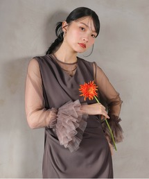 Kana | チュール袖フリル ドレープワンピースドレス 2点セット パーティー 結婚式 お呼ばれ オケージョン(ドレス)