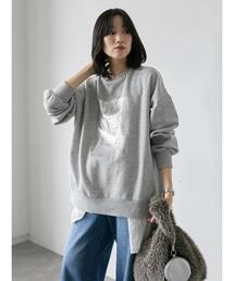 Samansa Mos2 blue | ◎箔プリントスウェット(Tシャツ/カットソー)