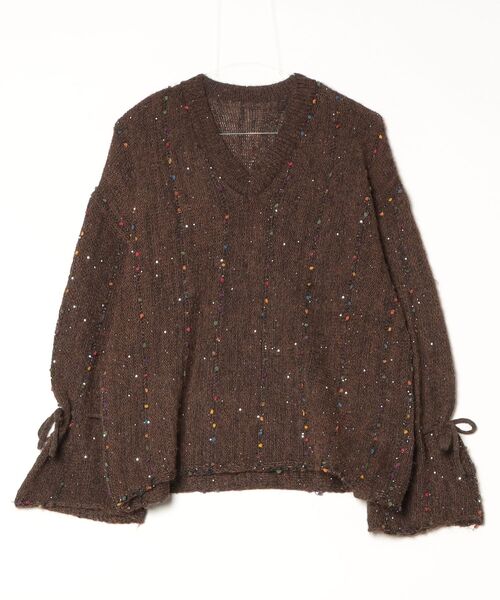 gossip!ロサンゼルス(ゴシップロサンゼルス)の「YUGA Vネック ルーズドローストリングニットセーター(ニット/セーター・レディース・オフホワイト/ダークブラウン/ネイビー・FREE)」の9枚目の写真
