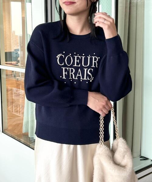 couture brooch(クチュールブローチ)の「【パール調・ビジューデザイン】華やかロゴニット(ニット/セーター・レディース・オフホワイト/グレー/ネイビー・36/38/42)」の14枚目の写真