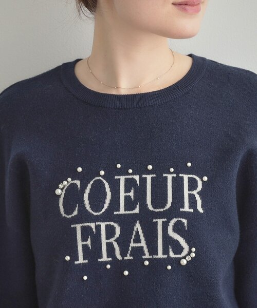 couture brooch(クチュールブローチ)の「【パール調・ビジューデザイン】華やかロゴニット(ニット/セーター・レディース・オフホワイト/グレー/ネイビー・36/38/42)」の8枚目の写真