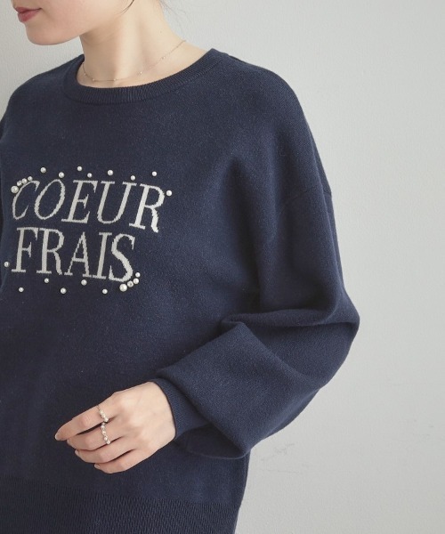 couture brooch(クチュールブローチ)の「【パール調・ビジューデザイン】華やかロゴニット(ニット/セーター・レディース・オフホワイト/グレー/ネイビー・36/38/42)」の4枚目の写真