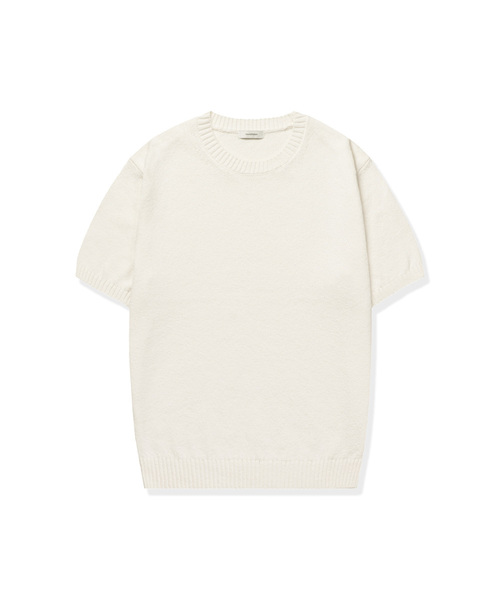 MANNERGRAM(マナーグラム)の「UPW ウォッシャブルコットンラウンド半袖ニット - 4カラー(Tシャツ/カットソー・メンズ・オフホワイト/ダークグレー/ライトベージュ/ブルー系・MEDIUM/LARGE/X-LARGE/XX-LARGE)」の2枚目の写真