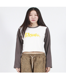 TOUCH LOGO COLOR-BLOCK SEMI CROP LONG SLEEVE - White&Charcoal