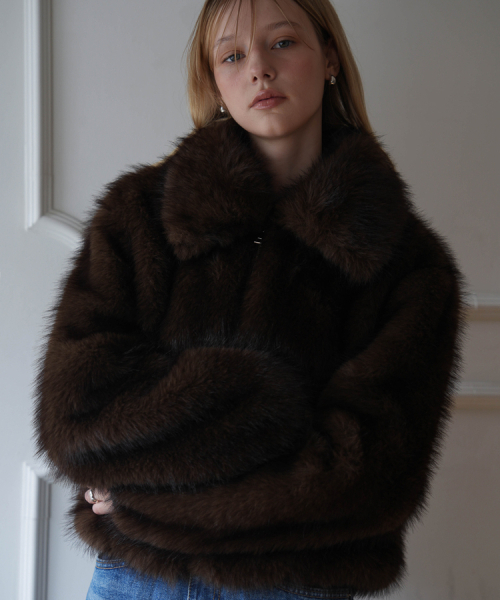 Collar Fur Jacket [Brown]（ムートンコート）｜DEHEVE（デヘヴェ）の