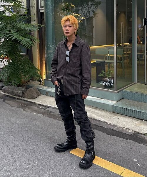 LXT（エルエックスティー）の「コットンアシンメトリーストライプシャツジャケット[チャコール]（シャツ/ブラウス・メンズ・その他・MEDIUM/LARGE/X-LARGE/XX-LARGE）」の3枚目の写真