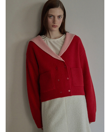 Sailor collar double cardigan - Red