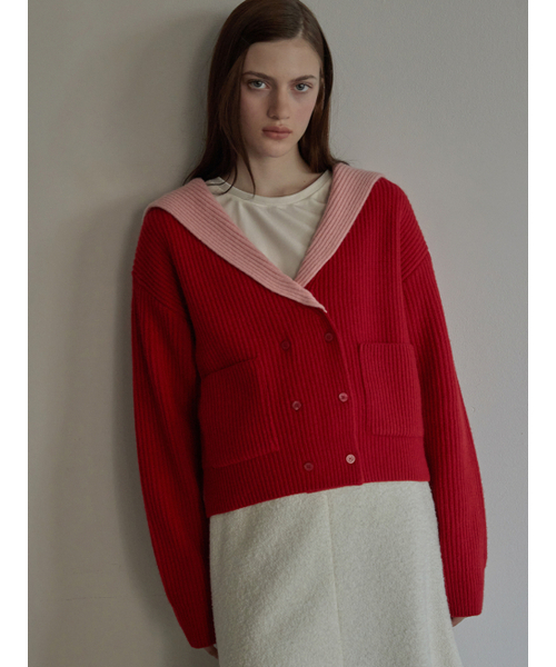 BEMUSE MANSION(ビミューズマンション)の「Sailor collar double cardigan - Red(カーディガン/ボレロ・レディース・レッド・FREE)」の1枚目の写真