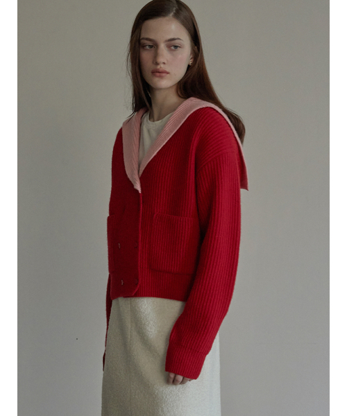 BEMUSE MANSION(ビミューズマンション)の「Sailor collar double cardigan - Red(カーディガン/ボレロ・レディース・レッド・FREE)」の2枚目の写真