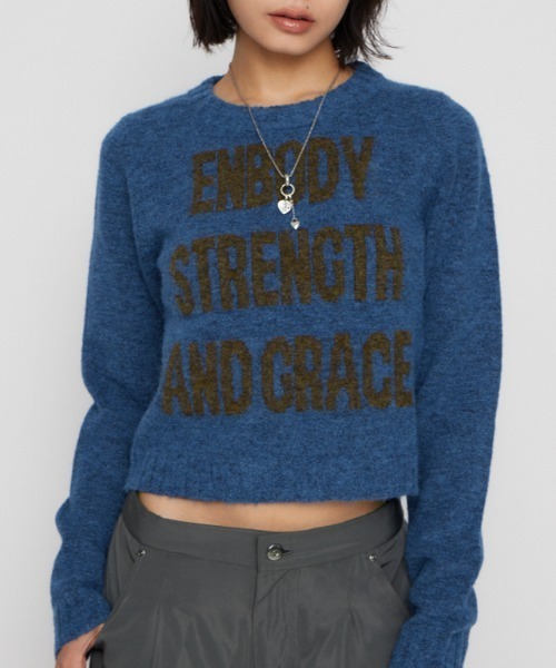 LAGUA GEM(ラグアジェム)の「LETTERING JACQUARD KNIT トップス(ニット/セーター・レディース・アイボリー/ブルー/グレー・FREE)」の1枚目の写真