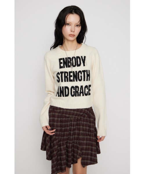 LAGUA GEM(ラグアジェム)の「LETTERING JACQUARD KNIT トップス(ニット/セーター・レディース・アイボリー/ブルー/グレー・FREE)」の4枚目の写真