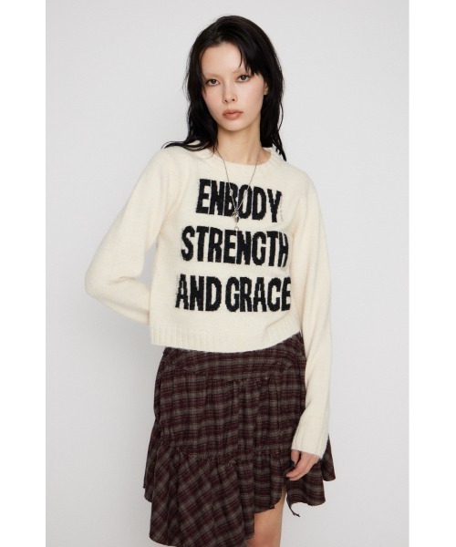 LAGUA GEM(ラグアジェム)の「LETTERING JACQUARD KNIT トップス(ニット/セーター・レディース・アイボリー/ブルー/グレー・FREE)」の5枚目の写真