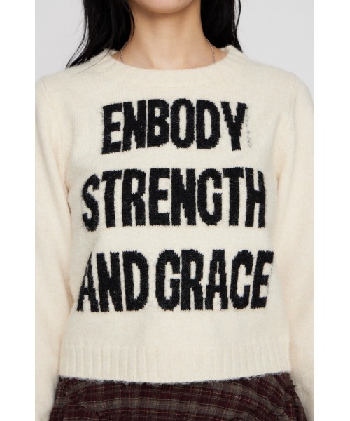 LAGUA GEM(ラグアジェム)の「LETTERING JACQUARD KNIT トップス(ニット/セーター・レディース・アイボリー/ブルー/グレー・FREE)」の9枚目の写真