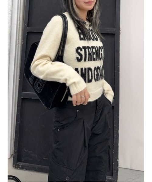 LAGUA GEM(ラグアジェム)の「LETTERING JACQUARD KNIT トップス(ニット/セーター・レディース・アイボリー/ブルー/グレー・FREE)」の12枚目の写真