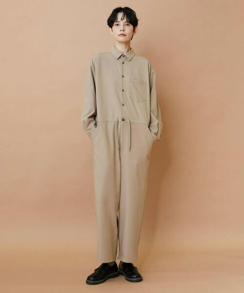 FRAPBOIS(フラボア)の「T/Rギャバ オールインワン(つなぎ/オールインワン・レディース・ブラック/ベージュ・1/2)」の1枚目の写真