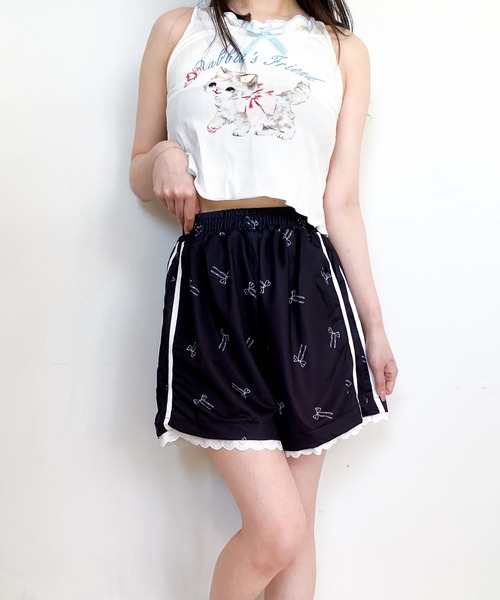 pyornim(ピョルニム)の「リボン柄 裾レース スウェットショーツ パジャマ ショートパンツ(その他パンツ・レディース・ホワイト/ブラック/グレー・M/L)」の9枚目の写真