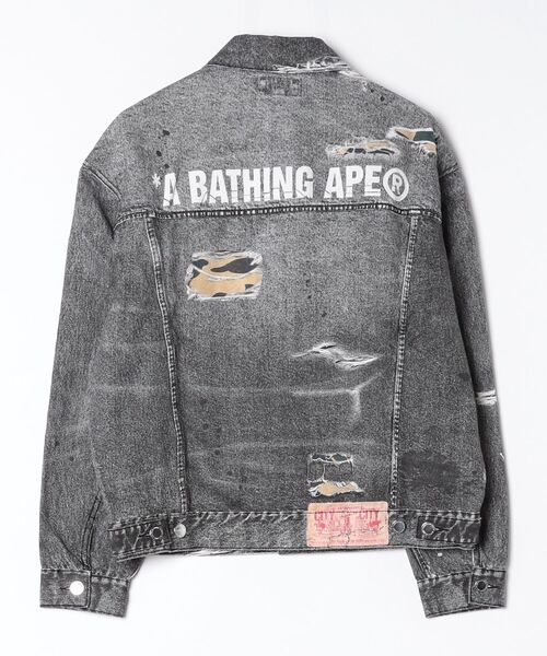 A BATHING APE(アベイシングエイプ)の「FAKE PRINT TRUCKER JACKET(ミリタリージャケット・メンズ・ブラック/ライトインディゴブルー・XX-LARGE/X-LARGE/MEDIUM/SMALL/LARGE)」の3枚目の写真